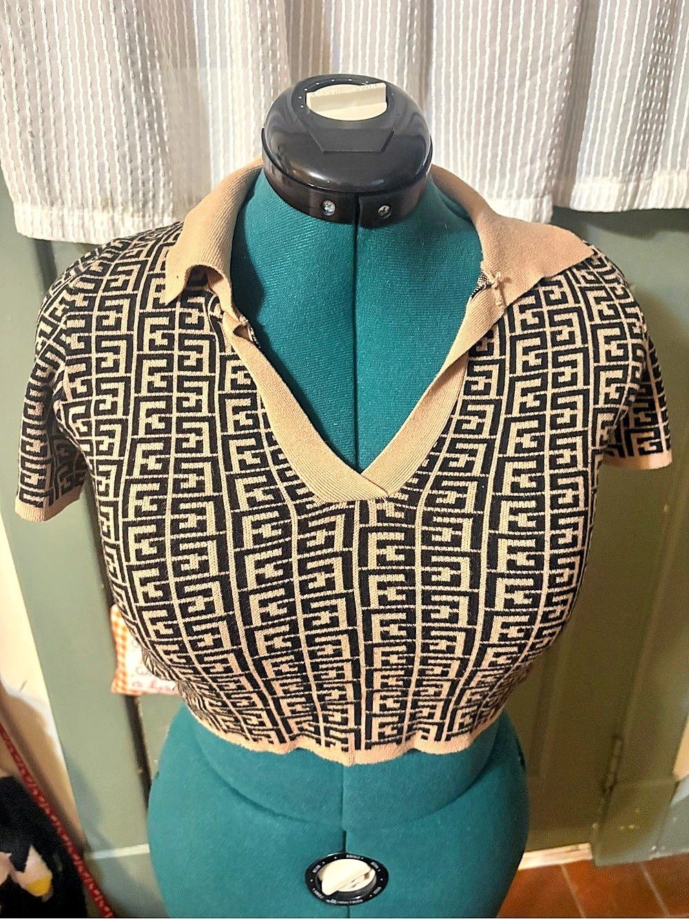 debut designer inspired Geometric Cropped Top in Black & Brown - Medium